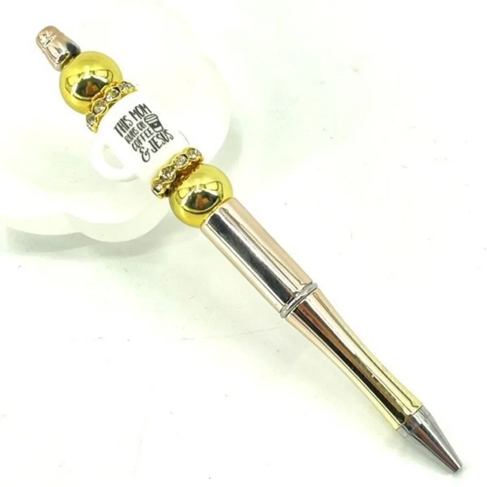 This mom runs on coffee & Jesus pen handmade NEW bling rhinestone gold rose gold